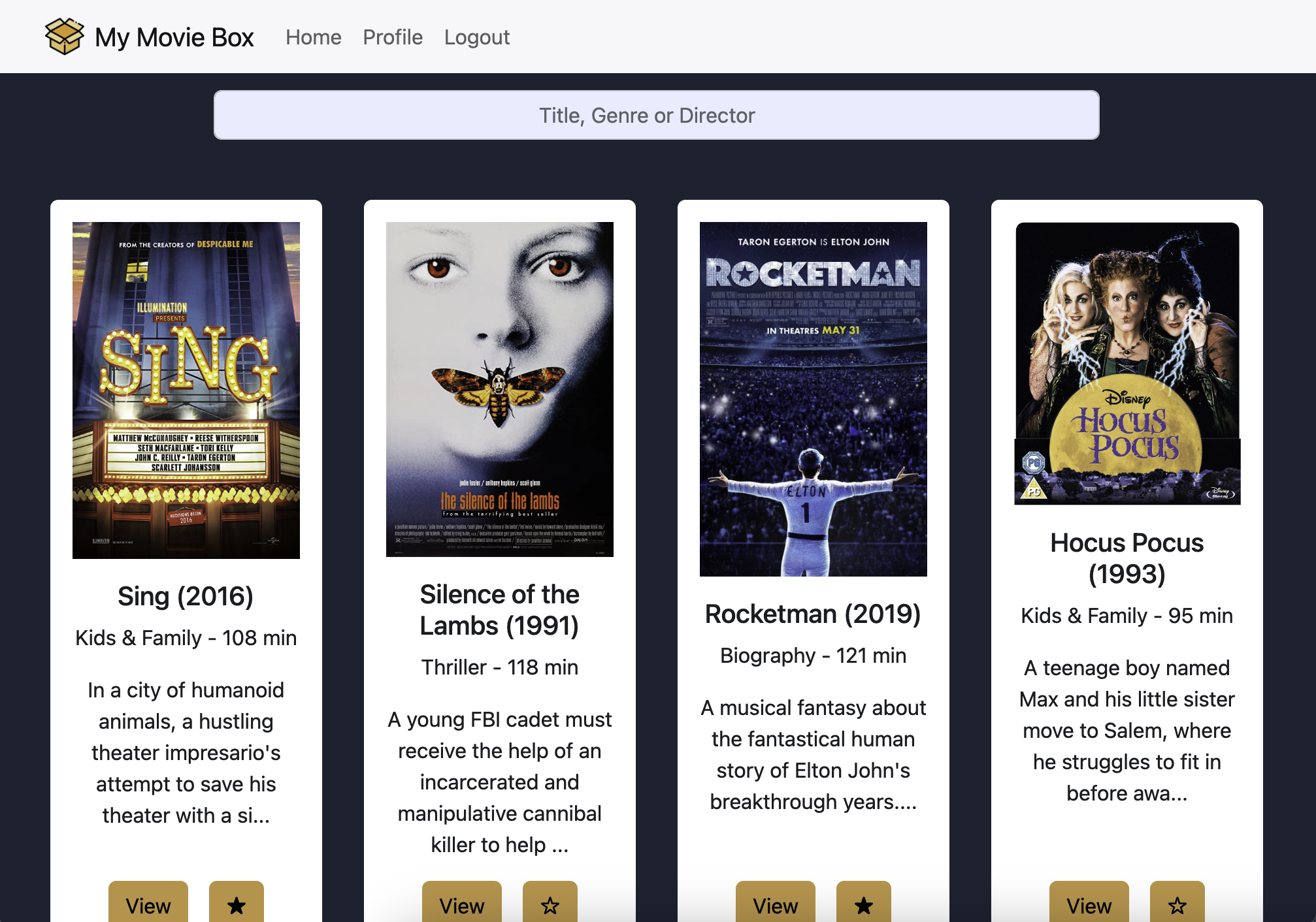 My movie box app react screenshot