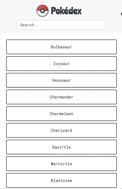 Pokedex gif showing how the application works
